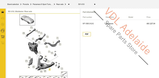 Porsche Panamera 971 2017-2020 Left Rear Lower Wishbone Suspension Control Arm 971505311E 971505375D