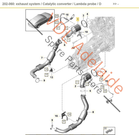 Porsche Panamera 971 V6 Catalytic Converter Left Side 971254300K 971254300K 9A7254300A 9A7254300D 9A7254300D 971254300 971131703K