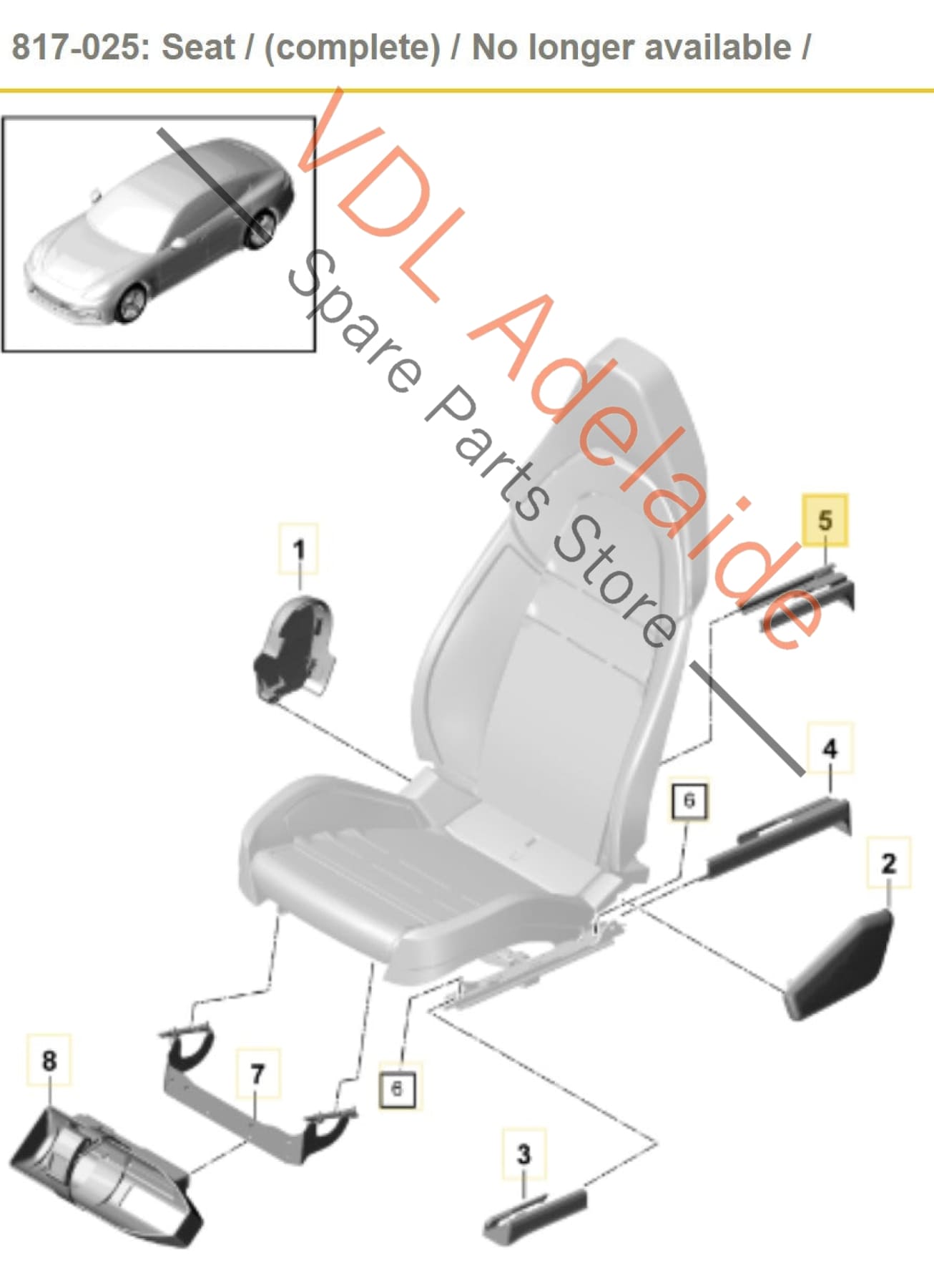 Porsche Panamera 971 Cover for Seat Guide Rail Left Rear Inner 971881171A
