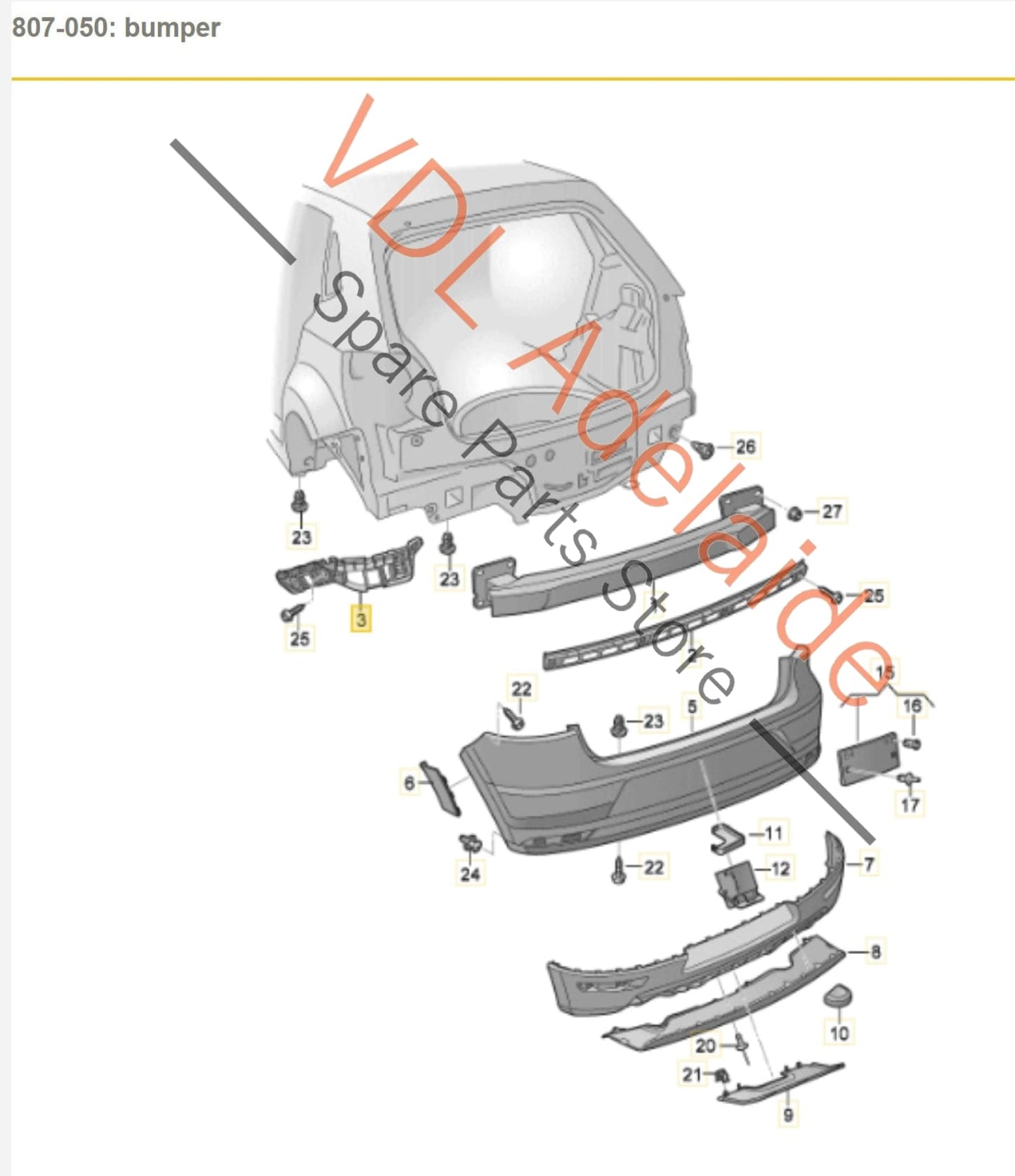 VW Polo 6R Rear Bumper Bracket Guide Profile Right 6C6807394B