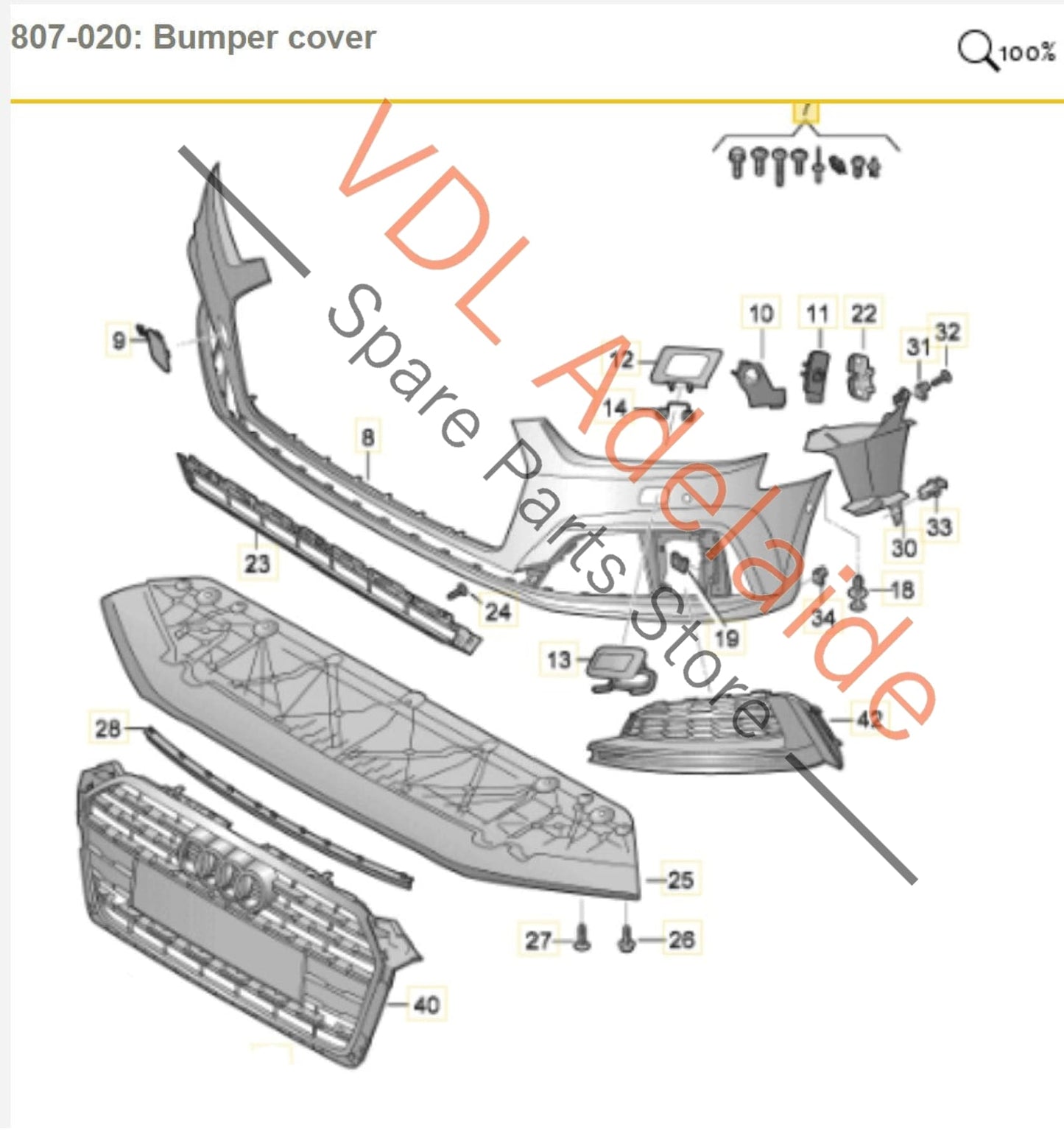 Audi A5 F5 S5 S-Line Front Bumper Clip Cover Grille Assembly