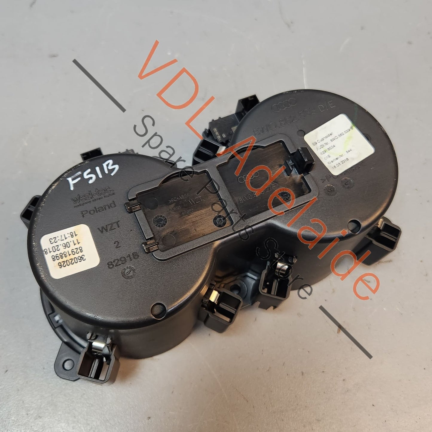 Audi A5 F5 Centre Console Drinks Cup Holder with Fibre Optic Strip Light 8W0862533E6PS