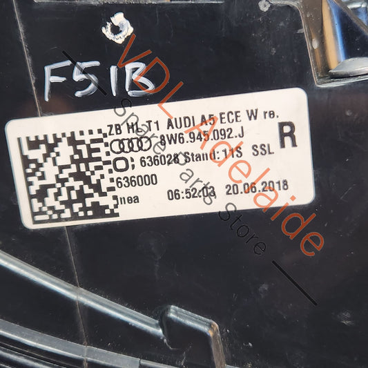 8W6945092J, 8W6945092P, , , Audi A5 F5 Rear Right Outer LED Taillight Tail Light Stop Lamp