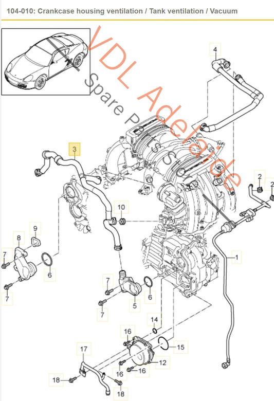 9A110751501 Porsche Cayman 987 Crankcase Breather Hose Pipe 9A110751501