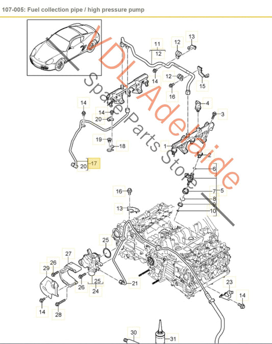 9A111009501 Porsche High Pressure Fuel Line Stainless Steel 9A111009501