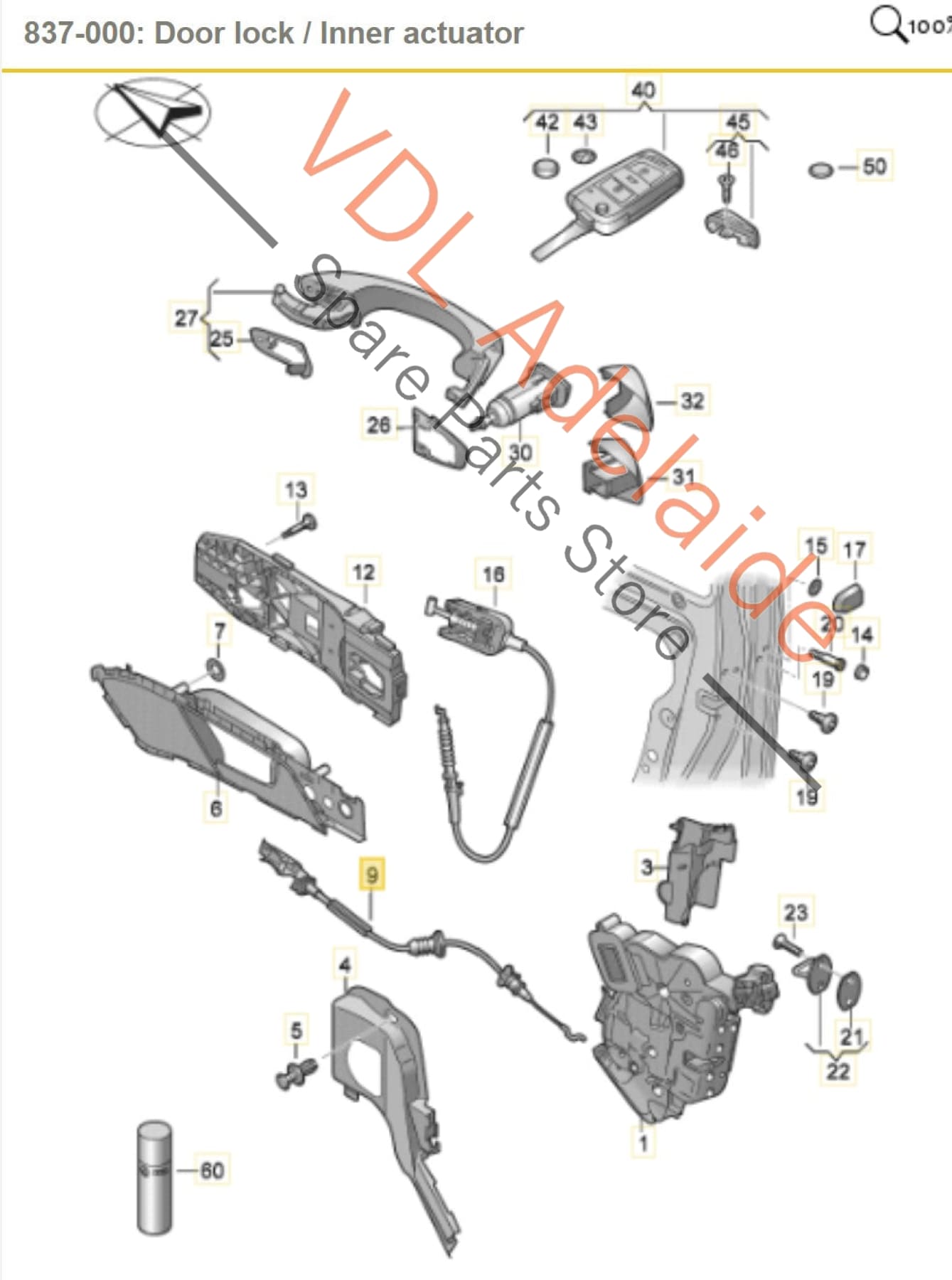5G4837086C VW Golf MK7 Right Door Handle Bowden Cable for Keyless Entry Vehicle 5G4837086C
