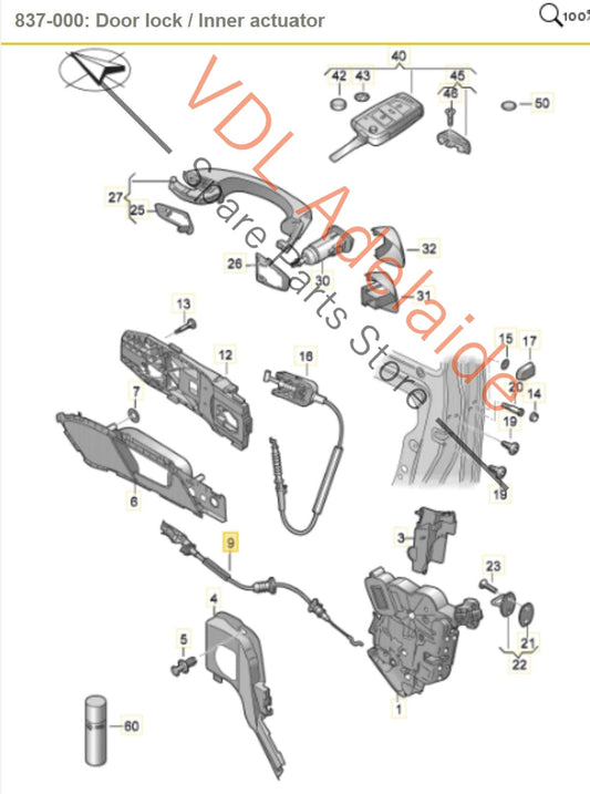 5G4837086C VW Golf MK7 Right Door Handle Bowden Cable for Keyless Entry Vehicle 5G4837086C