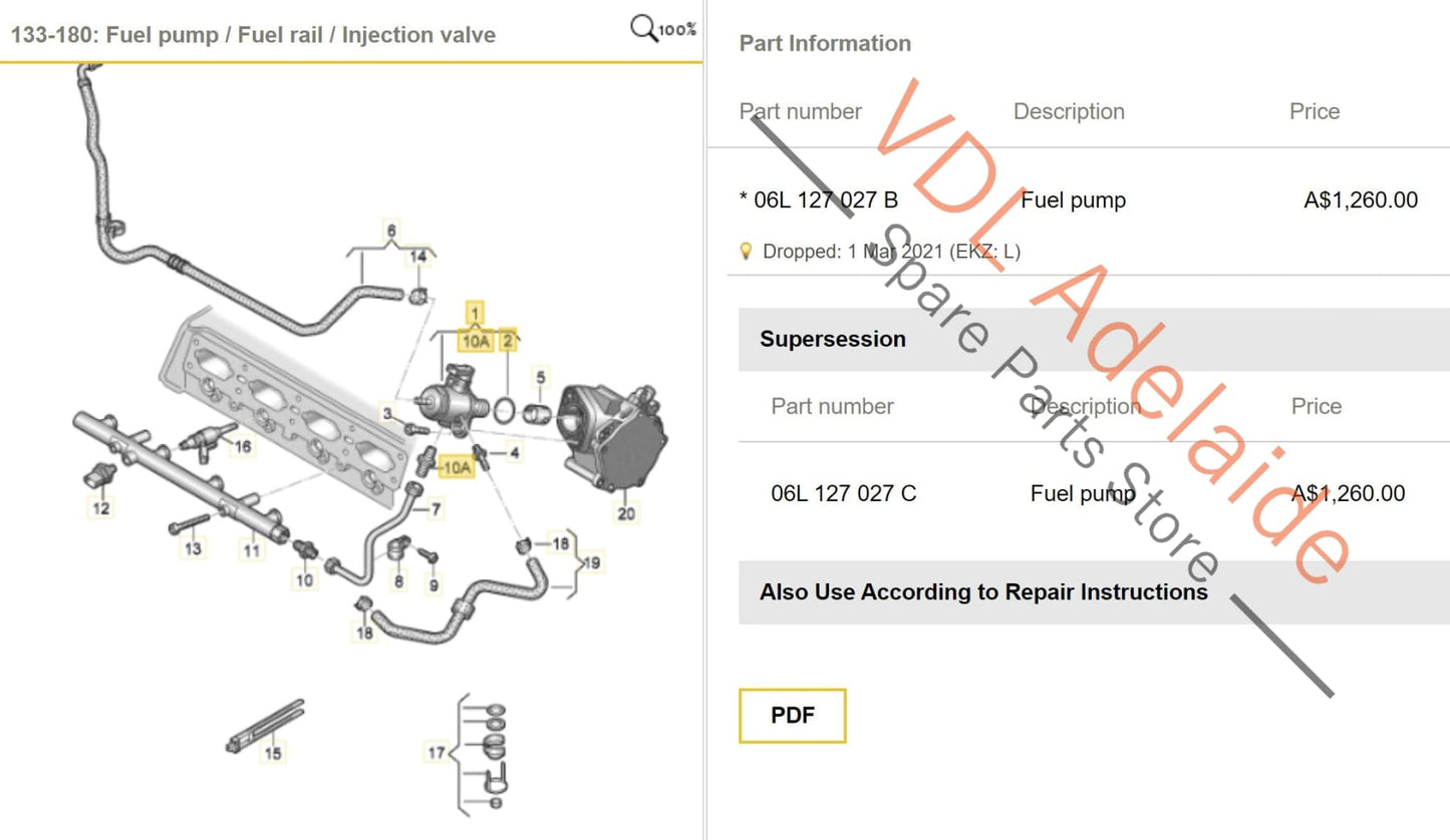 06L127027B 06L127027C VW Golf Gti 180kw HPFP High Pressure Fuel Pump 06L127027B