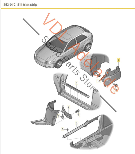8P0853834C 8P0853834C Audi A3 S3 8P Right Rear Mud Flap 8P0853834C