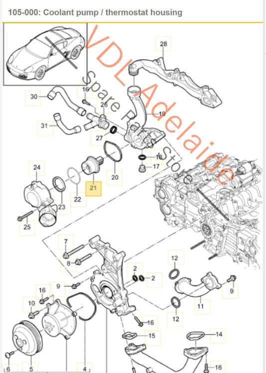 9A110612100 Porsche Cayman Boxster 911 Thermostat & Housing 9A110612100