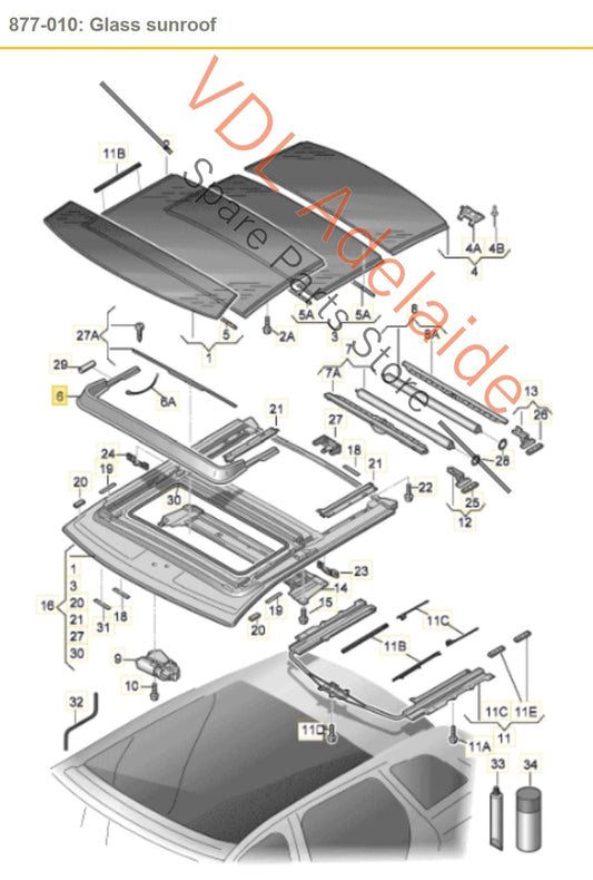 8P4877651A Audi A3 S3 Panoramic Sunroof Wind Deflector 8P4877651A