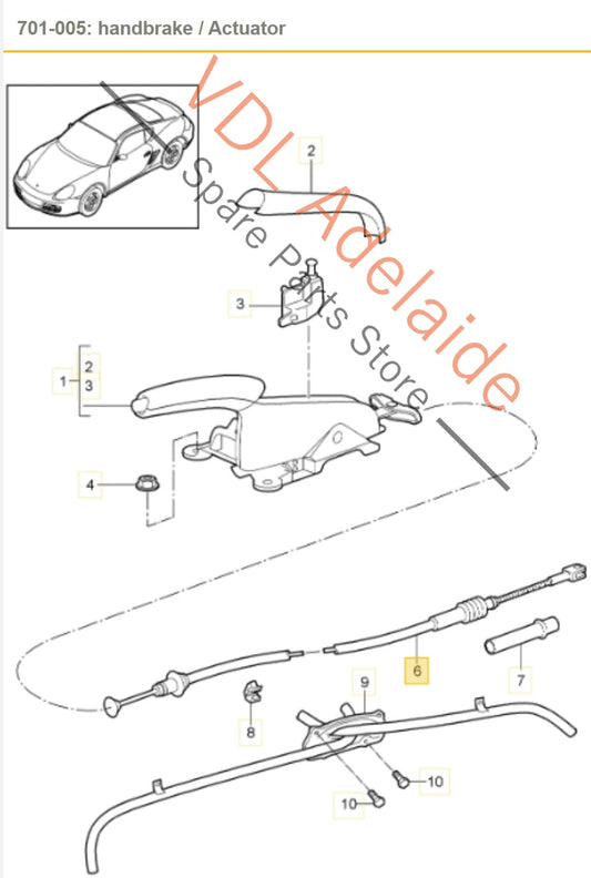 98742414107 Porsche 986 987 Boxster Cayman Rear Left Handbrake Cable 98742414107