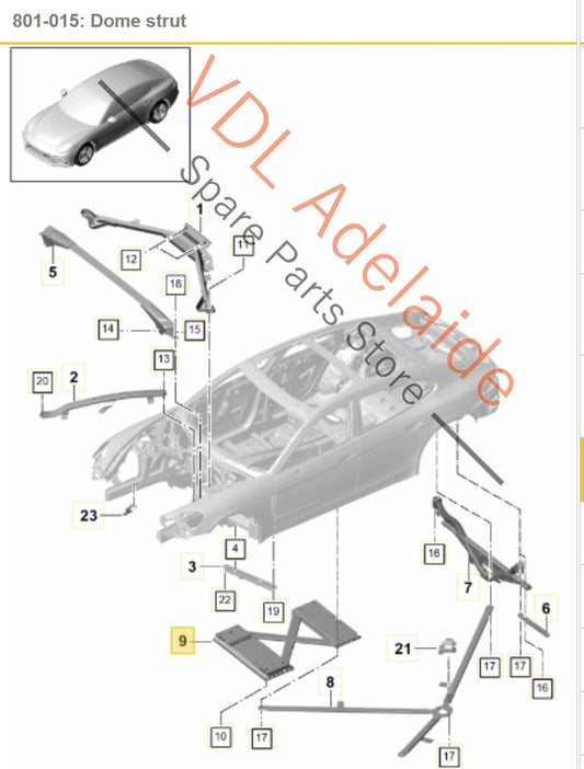 971802019 971802019B Porsche Panamera 971 Transmission Tunnel Aluminium Cross Brace 971802019 971802019B