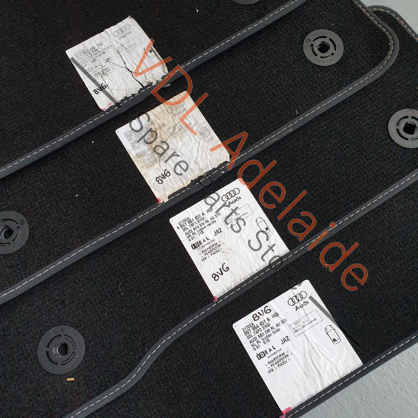 8V7864452A Genuine OEM Audi A3 S3 Interior Carpet Mat Set 8V7864452A Black with White Stitching