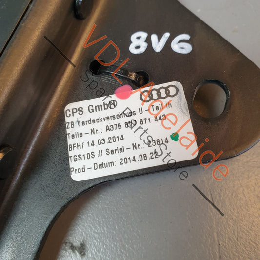 8V7871443 Audi A3 S3 Convertible Soft Top Roof Catch Bracket Left 8V7871443