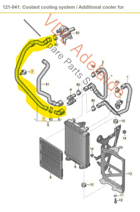 5Q0122051AT Audi A3 S3 RS3 Additional Radiator Cooling Hose Water Pipe 5Q0122051AT