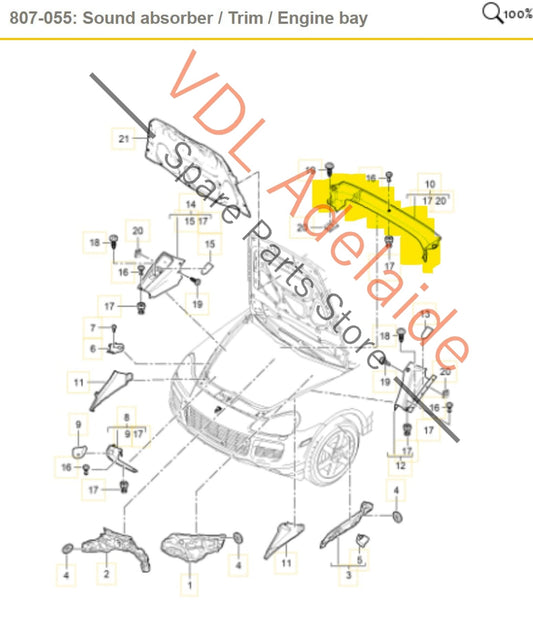 955504503029B9, 9555045030101C, , , Porsche Cayenne 955 957 Engine Bay Trim Rear 955504503029B9