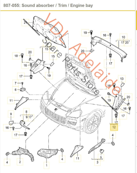 9555044410201C, 7L5806583, , , Porsche Cayenne 955 957 Engine Bay Trim Left Rear 95550444102 01C 7L5806583