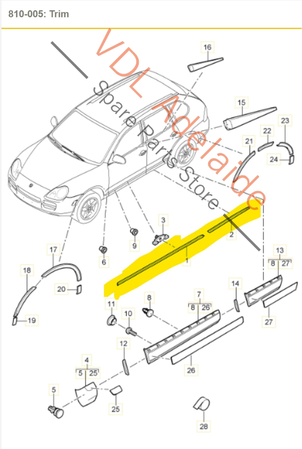 7L0853539, 9555593050001C, , , VW Touareg Porsche Cayenne Plastic Door Opening Entry Sill Trim Strip Rear Left 7L0853539 95555930500 01C