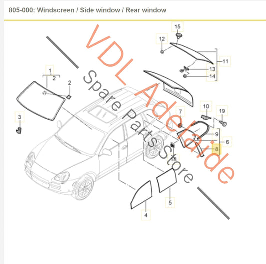 95554338200XX2, , , , Porsche Cayenne 9PA Rear Right C Pillar Back Window Trim Rear Quarter 95554338200 XX2