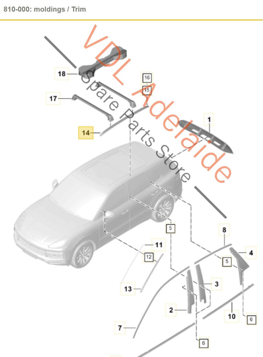 9Y0860043A 9Y0860043B Porsche Cayenne E3 9YA Pair of Chrome Aluminium Roof Rails L&R 9Y0860043A 9Y0860043B