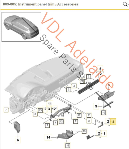 9Y2854398AOV3 9Y2854398COV3 Porsche Cayenne E3 9YA 9YB Drivers Side Gloss Black Dash Trim 9Y2854398A OV3 9Y2854398C OV3
