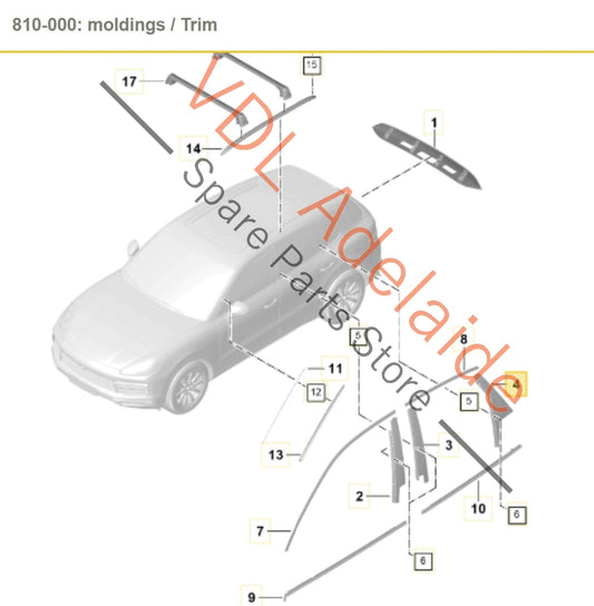 9Y0839903C 9Y0839903D 9Y0839903E Porsche Cayenne E3 9YA Rear Left Door Exterior Window C Pillar Trim Gloss Black 9Y0839903C 9Y0839903D 9Y0839903E