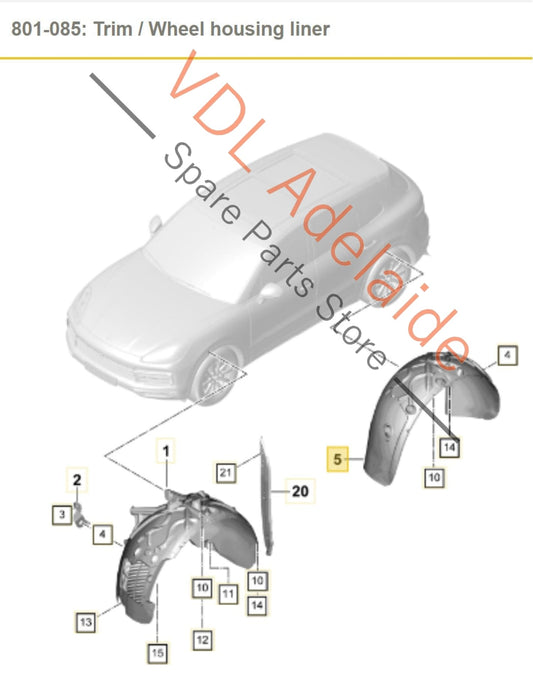 9Y0810908 9Y0810908B 9Y0810908C Porsche Cayenne E3 9YA 9YB Rear Right Wheel Housing Arch Lining Liner 9Y0810908 B C