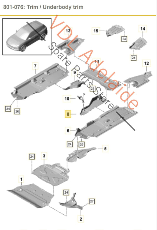 95882520700 9Y0825207 Porsche Cayenne E3 Rear Left Side Inner Body Protection Trim Splash Guard 9Y0825207 95882520700