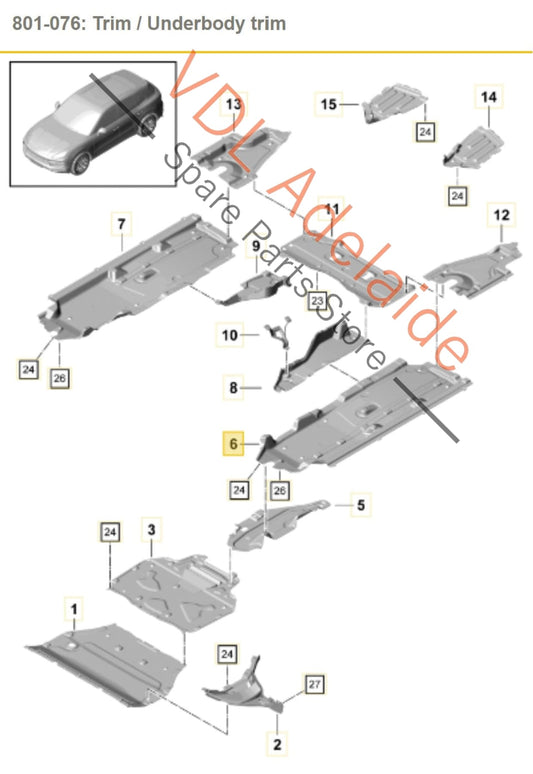 9Y0825101E 95882510100 Porsche Cayenne E3 Centre Left Side Body Protection Trim Splash Guard 95882510100 9Y0825101E