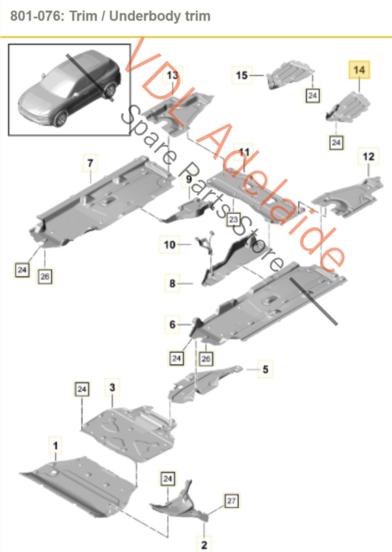 9Y0825095 Porsche Cayenne E3 Rear Bumper Muffler Foil Left Body Protection Trim Splash Guard 9Y0825095