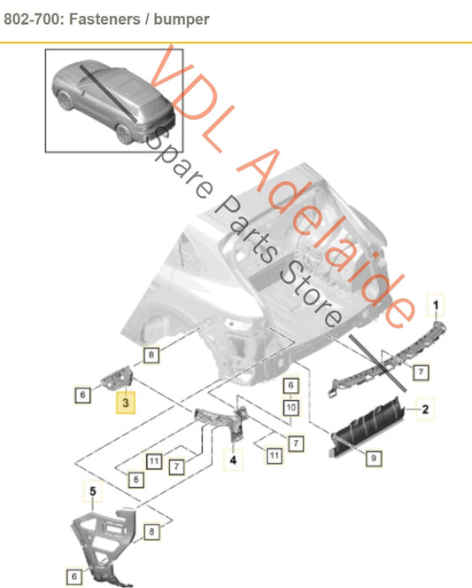 9Y0807405C 9Y0807405 9Y0807405B Porsche Cayenne E3 Rear Bumper Left Side Corner Securing Strip Bracket 9Y0807405C