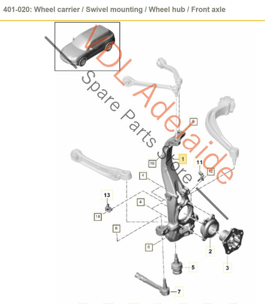 958407254 9Y0407246 9Y0407254A Porsche Cayenne E3 Front Right Suspension Wheel Bearing Carrier Hub Knuckle 958407254 9Y0407246 9Y0407254A