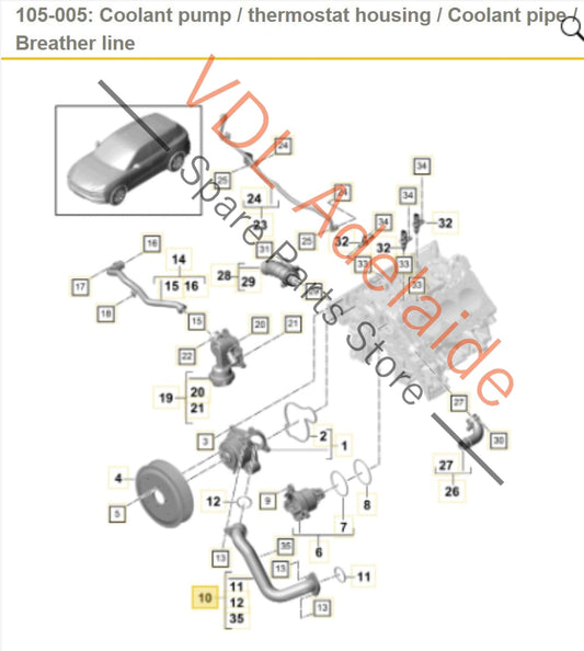 9A712148103 06M121481AA Porsche Cayenne 2.9 V6 Coolant Pipe Front Upper Aluminium 9A7121481A 06M121481AA