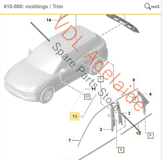 9Y0854328 Porsche Cayenne E3 9Y Windscreen Side Deflector Trim Pair 9Y0854327B 9Y0854328B
