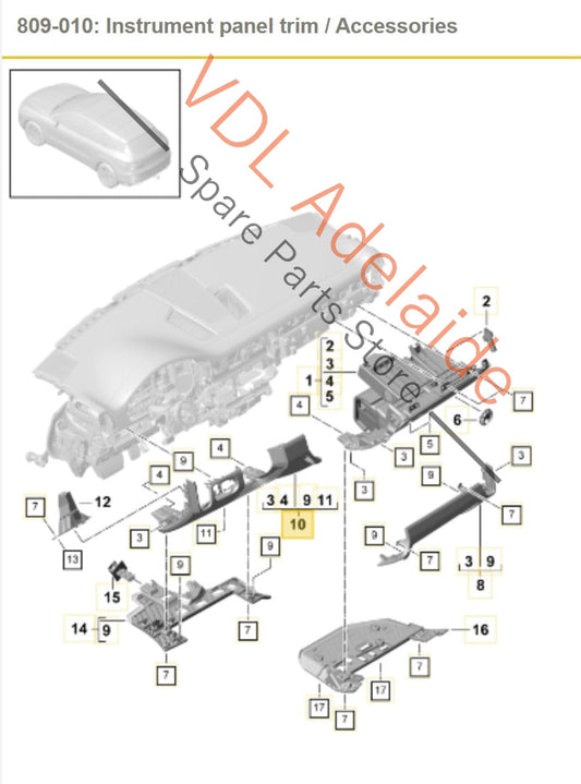 9Y2863075DK4 9Y2863075FDK4 Porsche Cayenne E3 9Y Drivers Side Lower Dashboard Trim Leather for RHD