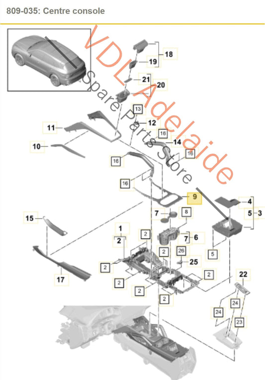 9Y0864241A5Q0 Porsche Cayenne E3 9Y Centre Console Cup Holder Surround Trim 9Y0864241A