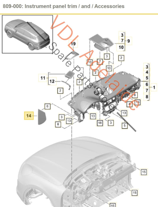 9Y0857085D 9Y08570855Q0 Porsche Cayenne E3 9Y Left Side Dashboard Trim Cover Panel Interior 9Y0857085D