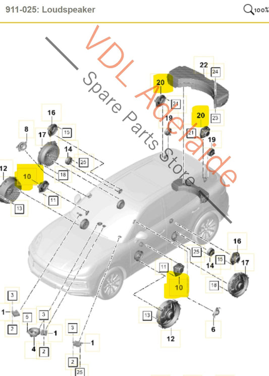 971035415F Porsche Cayenne E3 9Y Mid Tone Speaker Bose 971035415F