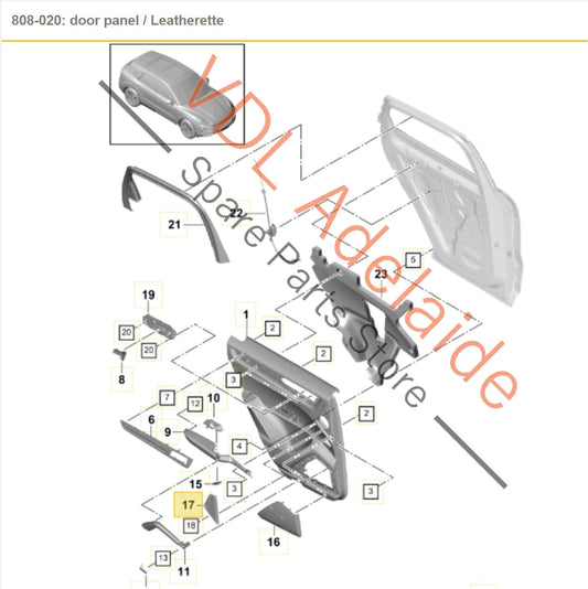 9Y0868959 Porsche Cayenne E3 9Y Rear Left Door Speaker Grille Cover Trim 9Y0868959