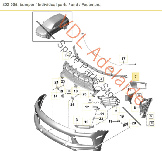 9Y0807162 Porsche Cayenne E3 9Y Front Bumper Right Grille Air Guide 9Y0807162