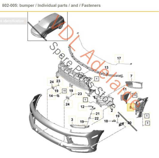 9Y0807178C Porsche Cayenne E3 9Y Front Bumper Right Side Mounting Bracket Guide 9Y0807178C