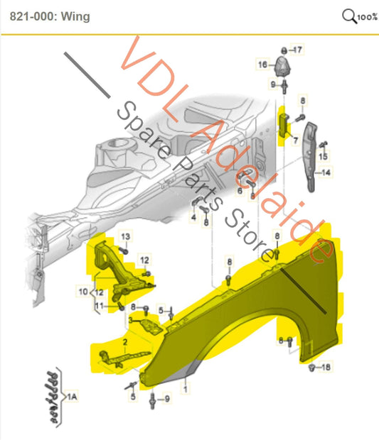 8W0821106A Audi S4 B9 Front Right Wing Fender Quarter Mudguard 6Y6Y Daytona Gray Pearl 8W0821106A