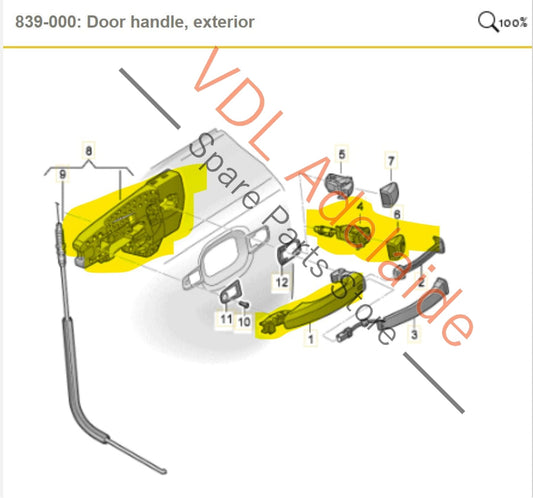 8T0837205A, 8T2837886B, 8T0837879, , Audi A4 B8 Front Right Exterior Door Handle Mythos Black LY9T 8T0837205A 8T2837886B 8T0837879