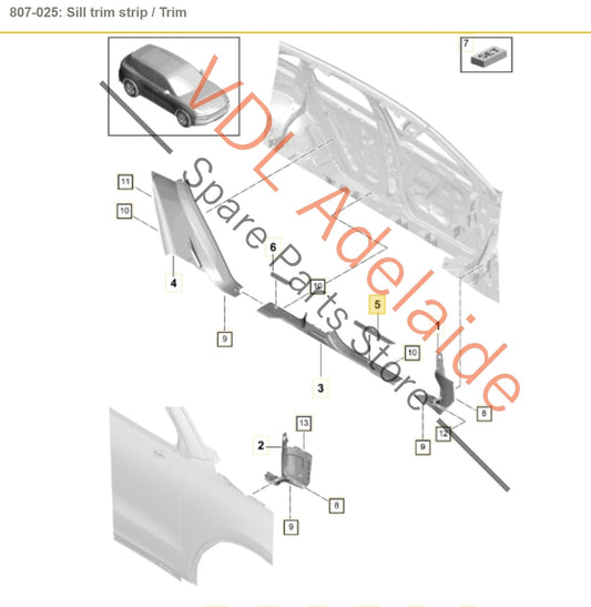 9Y0853467A 9Y0853173 Porsche E3 9Y Cayenne S Front & Rear Door Sill Trim Strips Set Brushed Aluminium 9Y0853467A 9Y0853173