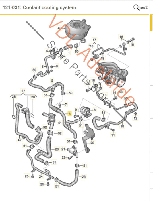 07K121063F Audi RS3 Coolant Hose Assembly 07K121063F