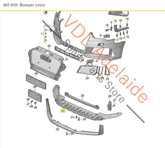 8V4807233 Audi RS3 Front Bumper Bar Lower Spoiler Splash Panel Trim 8V4807233
