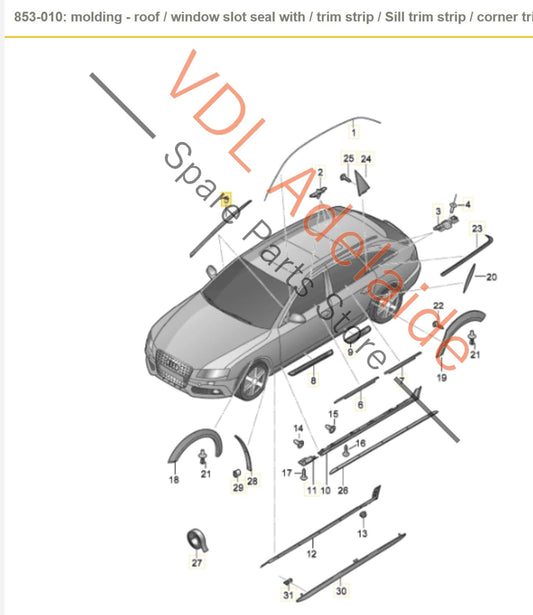 8K085432801C Audi A4 B8 Right Side Windscreen Deflector Strip 8K0854328 01C