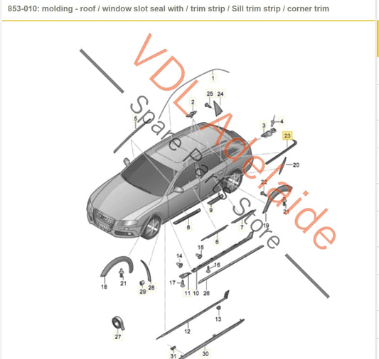 8K5853346C2ZZ Audi A4 B8 Sedan Rear Right Quarter Glass Chrome Trim Strip 8K5853346C 2ZZ