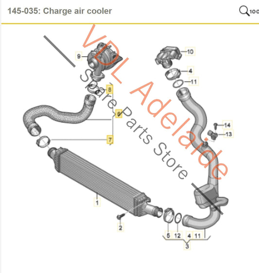 8K0145738AF Audi A4 B8 Right Side Intercooler Pressure Hose Pipe 8K0145738AF